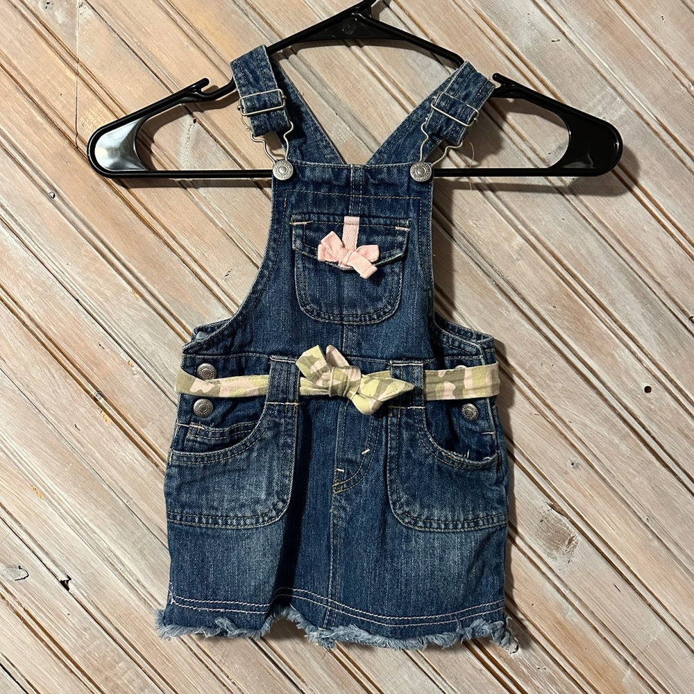 Levi's Blue Denim Kids Overall Dress Vintage Pink Camo Bow Authentic Denim Dress